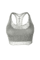 Silver Midas Racerback top with built-in bralette by Natalia Fedner, featuring a sleek, metallic finish and modern design.