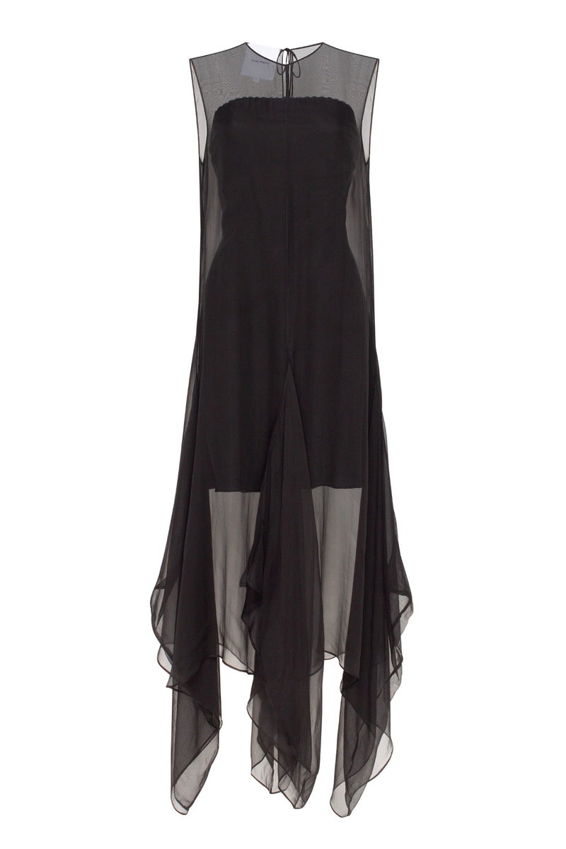 ANNE MAXI SILK CHIFFON DRESS WITH ASYMMETRIC BOTTOM - CULT MIA