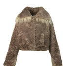 Beige cropped faux fur jacket with turn-up cuffs from Fortini, stylish and cozy outerwear for cold weather.