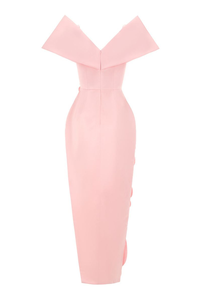 CULT MIA X HAPPY CLOTHING GLENN FLOWER APPLIQUE TAFFETA MAXI DRESS IN PINK - CULT MIA
