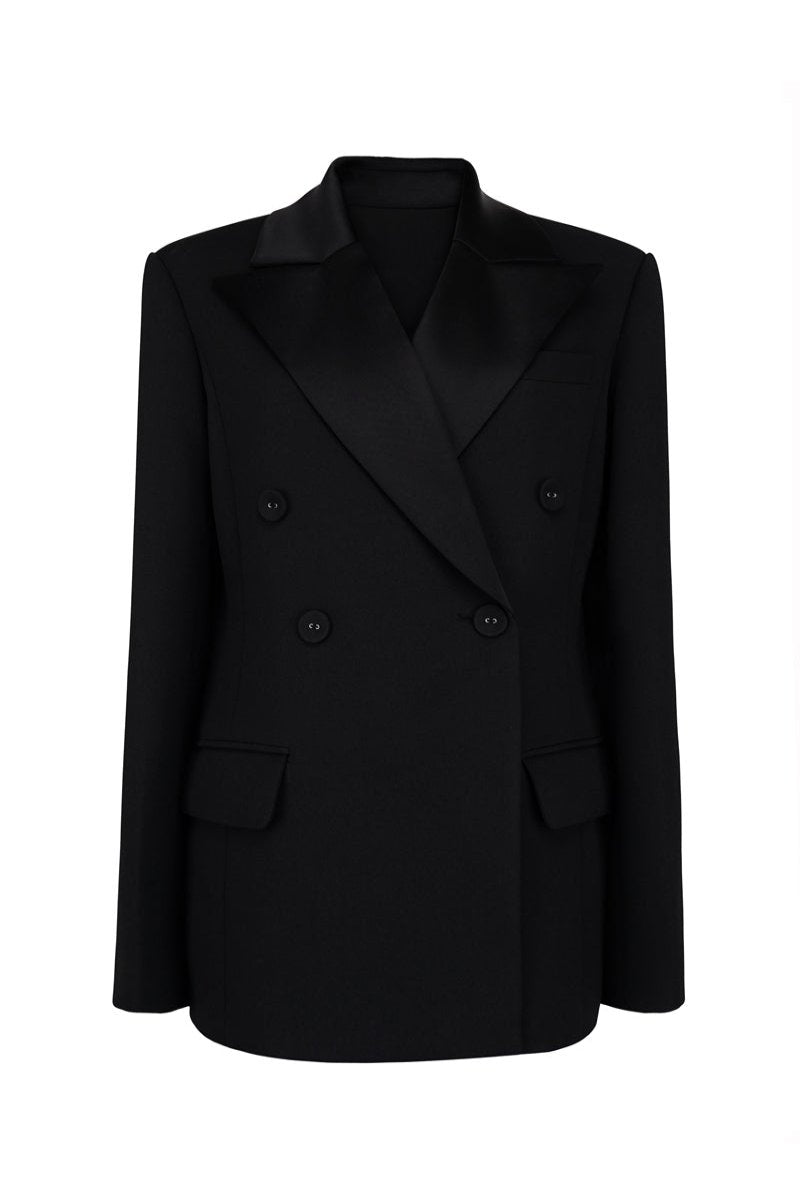 Maison Des Copains Arnold straight square shoulder blazer, stylish jacket with tailored fit and sharp lapels, navy blue color.