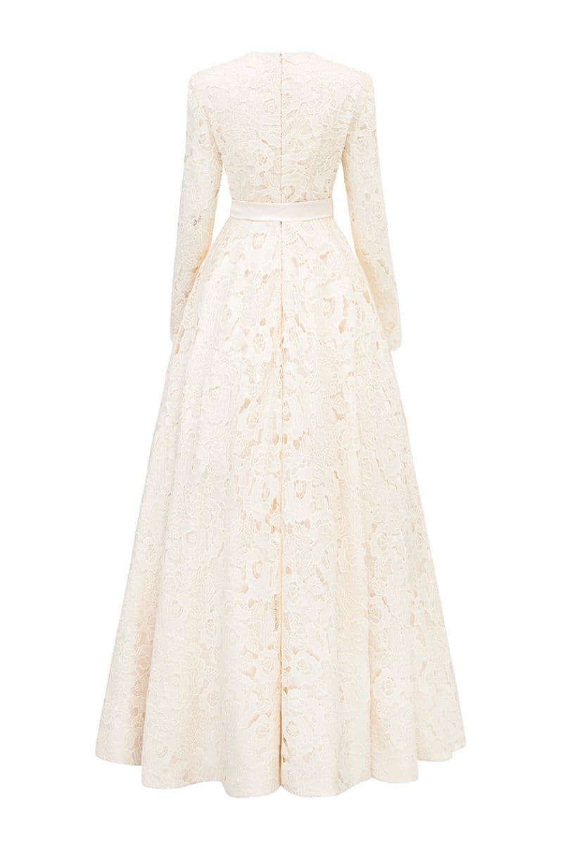 ROUND NECKLINE SEMI-CIRCULAR GOWN WITH REMOVABLE BELT - CULT MIA