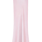 Light pink Stolen Stores maxi skirt with flowing fabric and waist tie, shown on a model in a full-length view.