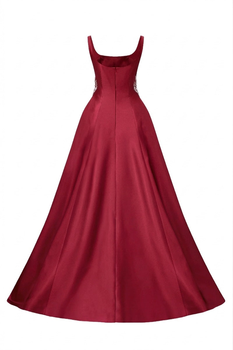 Red Sienna Royal taffeta gown by 21Six, elegant evening dress with flowing fabric and sophisticated design.