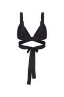 Mirel Prentice sequin wrap bra top with shimmering fabric and adjustable tie front, stylish and glamorous for evening wear.