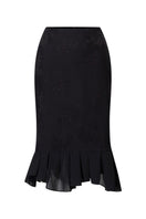 Black Lecia trumpet midi skirt with fitted waist and flared hem, perfect for stylish everyday wear.