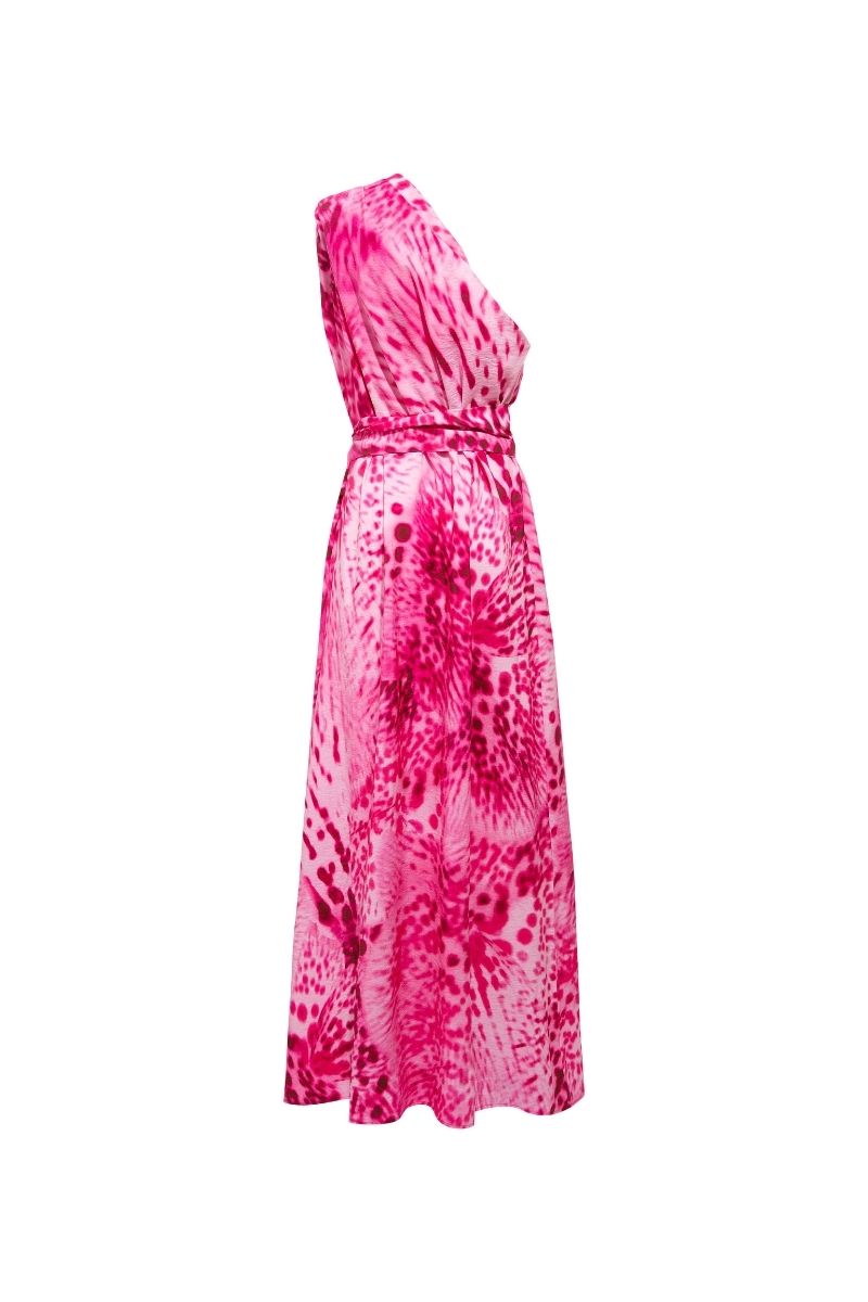 Sisters Amie Maxi Dress in Orchid Glow featuring a flowing silhouette and vibrant floral print, perfect for elegant summer wear.