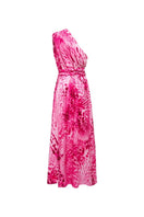 Sisters Amie Maxi Dress in Orchid Glow with flowing fabric and floral pattern, perfect for elegant summer occasions.