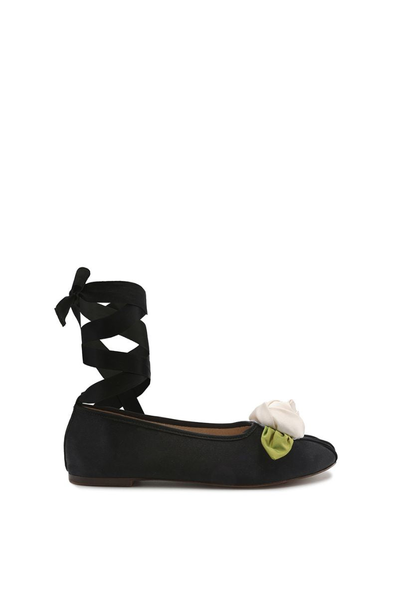 SATIN ROSE FLATS IN BLACK - CULT MIA