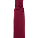 Elegant burgundy Hesperus gown by POEM, featuring a flowing design and detailed fabric texture.
