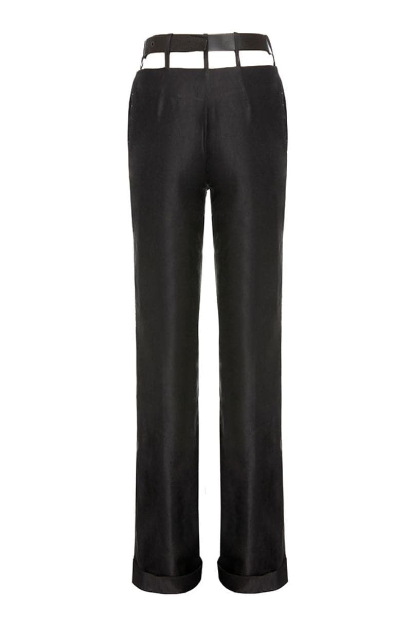 BLACK PANTS WITH LEATHER BELT - CULT MIA