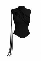 Keira Tong fringe corset top featuring layered fringe details and fitted design, showcased on a neutral background.
