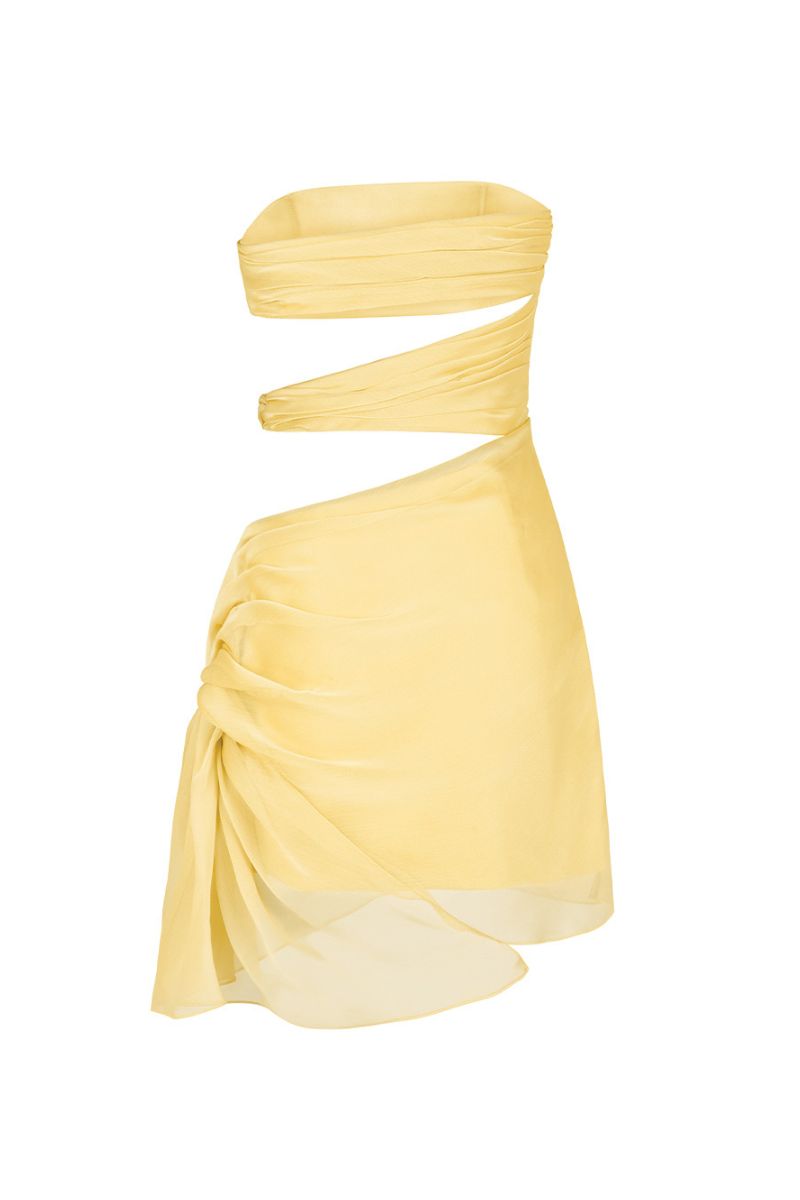 3 CARATS SIDE CHIFFON MINI DRESS IN CITRINE YELLOW - CULT MIA