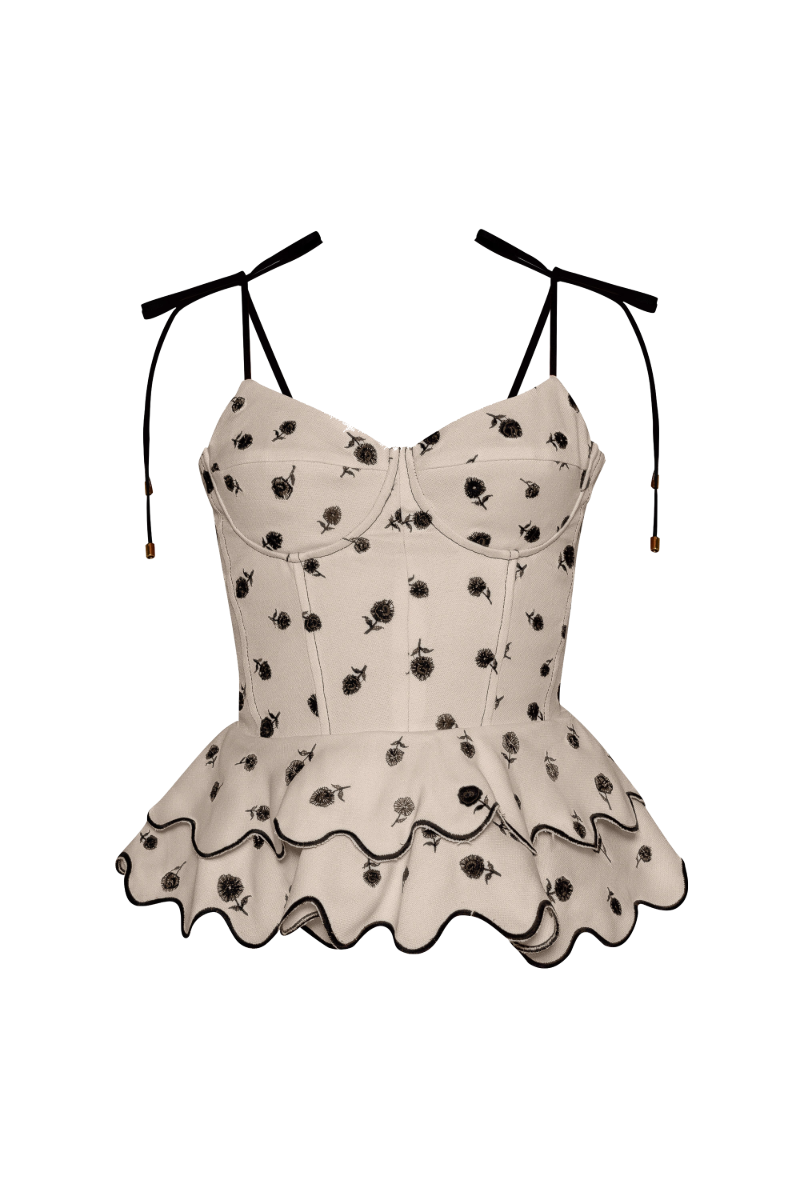 ROSITA PEPLUM TOP IN IVORY AND BLACK - CULT MIA