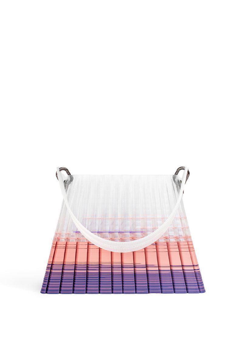 Touchless CULT MIA X purple and pink ombre pleated top handle handbag with a sleek, modern design and elegant pleats.