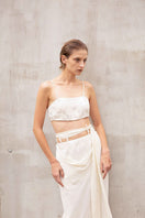 Vaska beige crop top for women, featuring a stylish and trendy design, ideal for casual or summer wear.