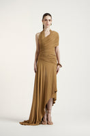 Deme By Gabriella Sharon Maxi Dress in dark beige, flowing fabric with a relaxed fit, perfect for casual or semi-formal occasions.