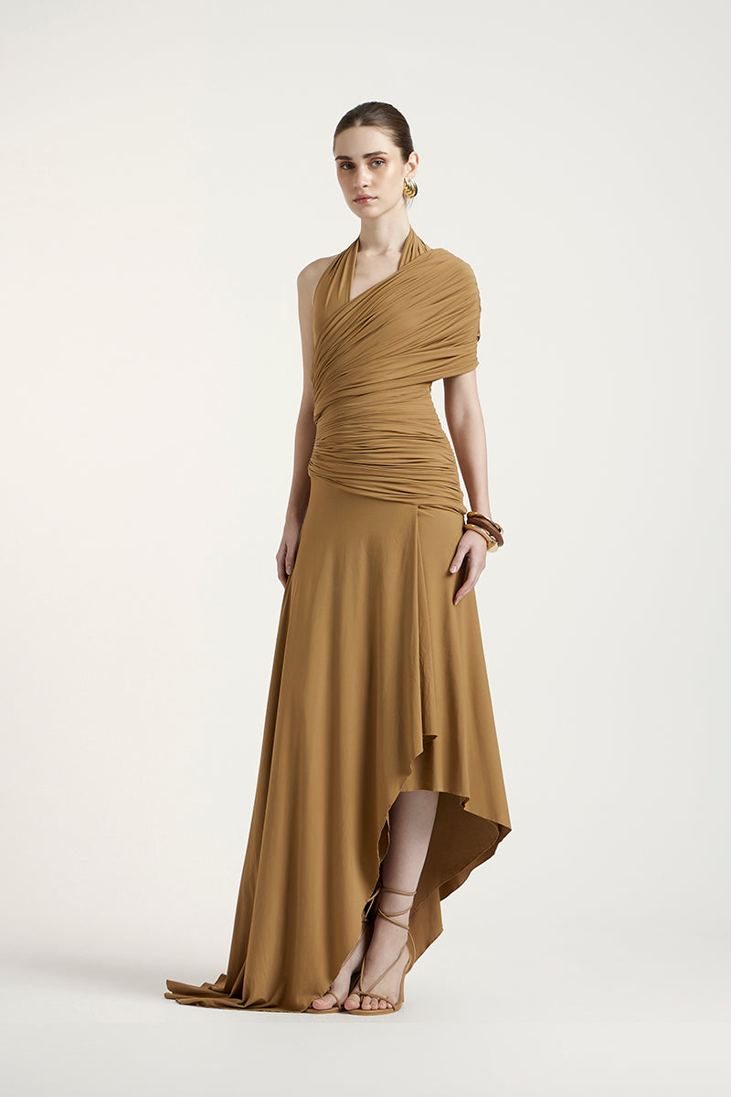 SHARON DRESS IN DARK BEIGE | CULT MIA