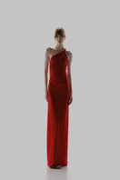 Bright red Baobab CELELE Maxi Dress with flowing fabric and sleeveless design, perfect for casual or summer wear.