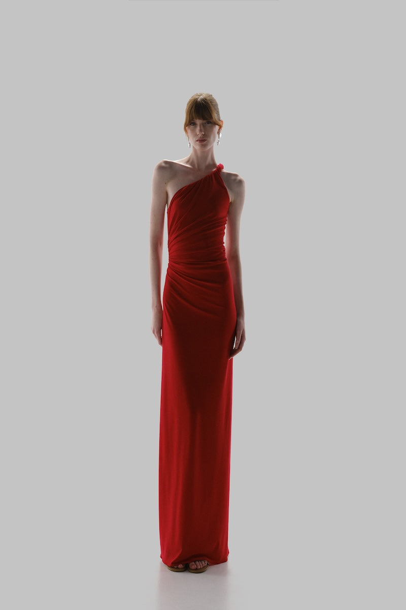 Bright red Baobab CELELE Maxi Dress with flowing fabric and sleeveless design, perfect for casual or summer wear.