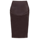 Brown sculpted midi skirt with pleat details by Kris Marán, showcasing a sleek, fitted design with elegant pleats.