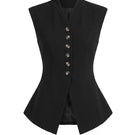 Keira Tong peplum waistcoat in neutral fabric, featuring a fitted waist and stylish peplum detail, front view.