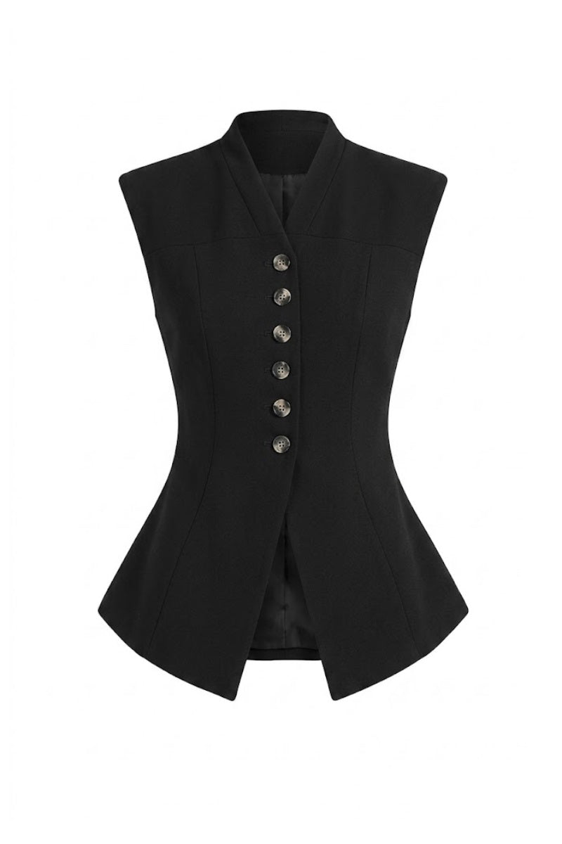 Keira Tong peplum waistcoat with fitted design, featuring a stylish peplum detail and tailored look, perfect for layered outfits.