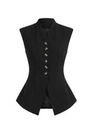 Keira Tong peplum waistcoat in neutral fabric, featuring a fitted waist and stylish peplum detail, front view.