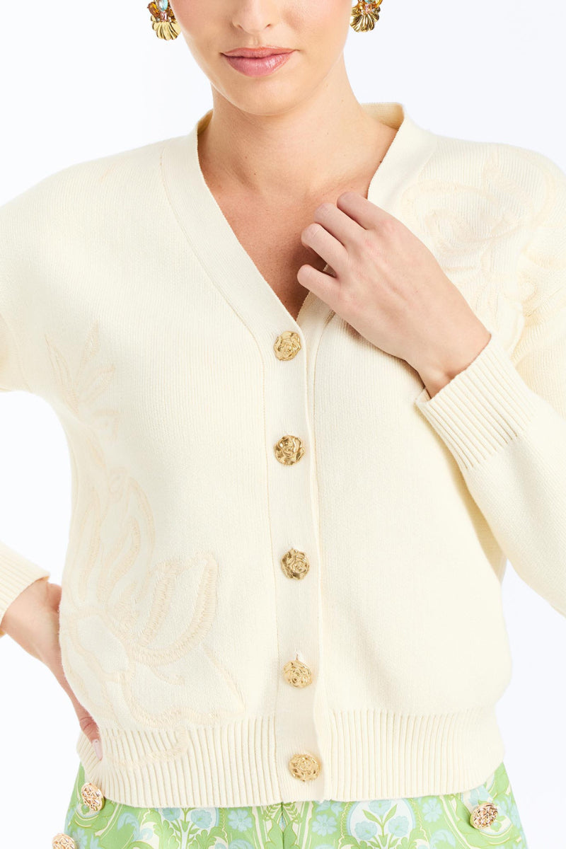Mestiza New York Finley cardigan sweater in soft knit fabric, featuring a cozy fit and button-front design.