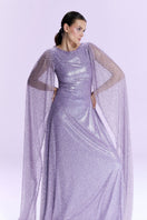 Nur Karaata La Mamounia purple gown featuring elegant fabric and detailed design, perfect for formal occasions.