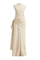 Deme By Gabriella Antonia beige three-piece co-ord outfit set featuring a top, trousers, and matching jacket.