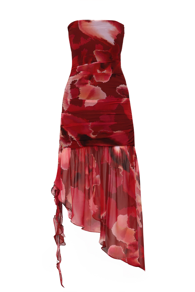 Summer Away Calais Midi Dress featuring a flowy, knee-length design with a stylish pattern and sleeveless cut.