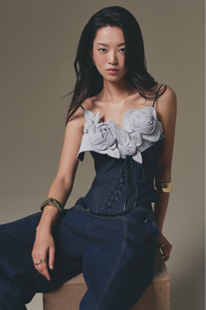 Keira Tong Petal Bustier Top featuring a floral petal design, fitted sleeveless top with sweetheart neckline, perfect for stylish outfits.