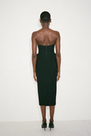 Nué Harper Dress with feather details, midi length, stylish and elegant women's dress perfect for special occasions.