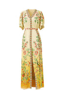 Raishma Ivanna Maxi Dress, elegant floral print maxi dress with flowy fabric and fitted waist for stylish summer wear.