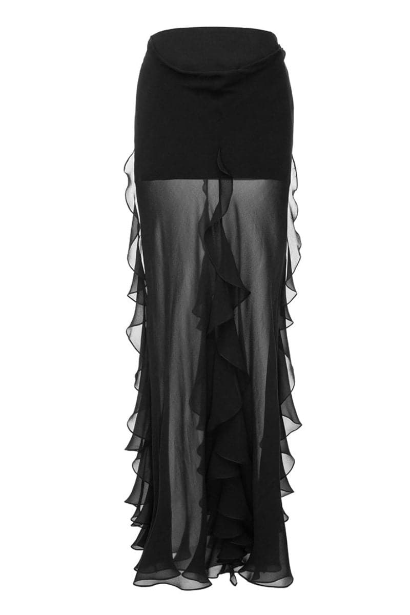 BLACK CHIFFON LONG SKIRT - CULT MIA