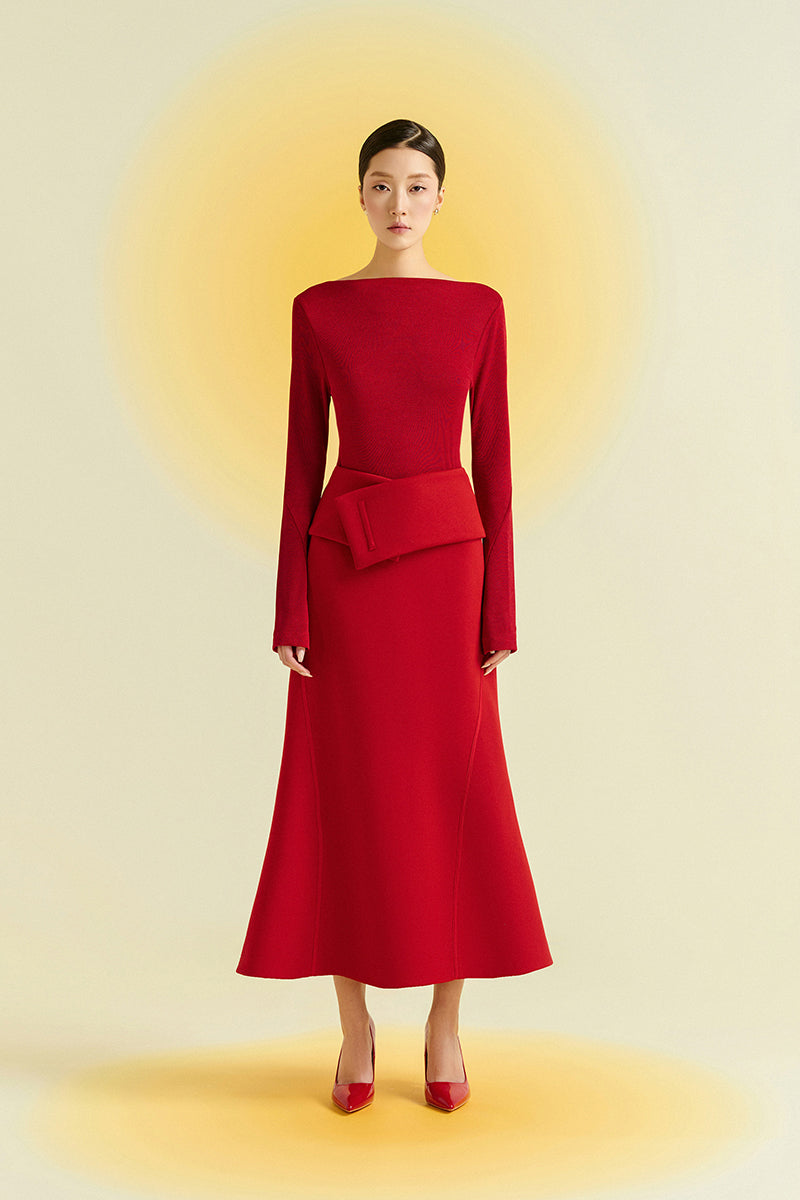 Red Twinkle Knit Top by EEGEN STUDIO, featuring a cozy knit fabric and stylish design, shown in this image.