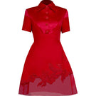 Do Long Crimson Petal Mini Dress, stylish short dress with floral pattern and fitted design, perfect for casual or semi-formal occasions.