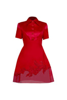 Do Long Crimson Petal Mini Dress, stylish short dress with floral pattern and fitted design, perfect for casual or semi-formal occasions.
