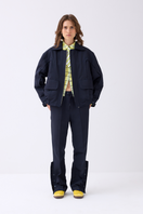 Navy ColoReve biker jacket with zip details and classic design, displayed on a mannequin.