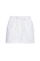 White Summer Away DEIA Shorts with a relaxed fit, shown on a model, featuring a casual and comfortable style.