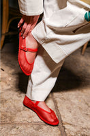 Red Isabella flats by Flabelus with sleek design, featuring a comfortable slip-on style and stylish rounded toe.