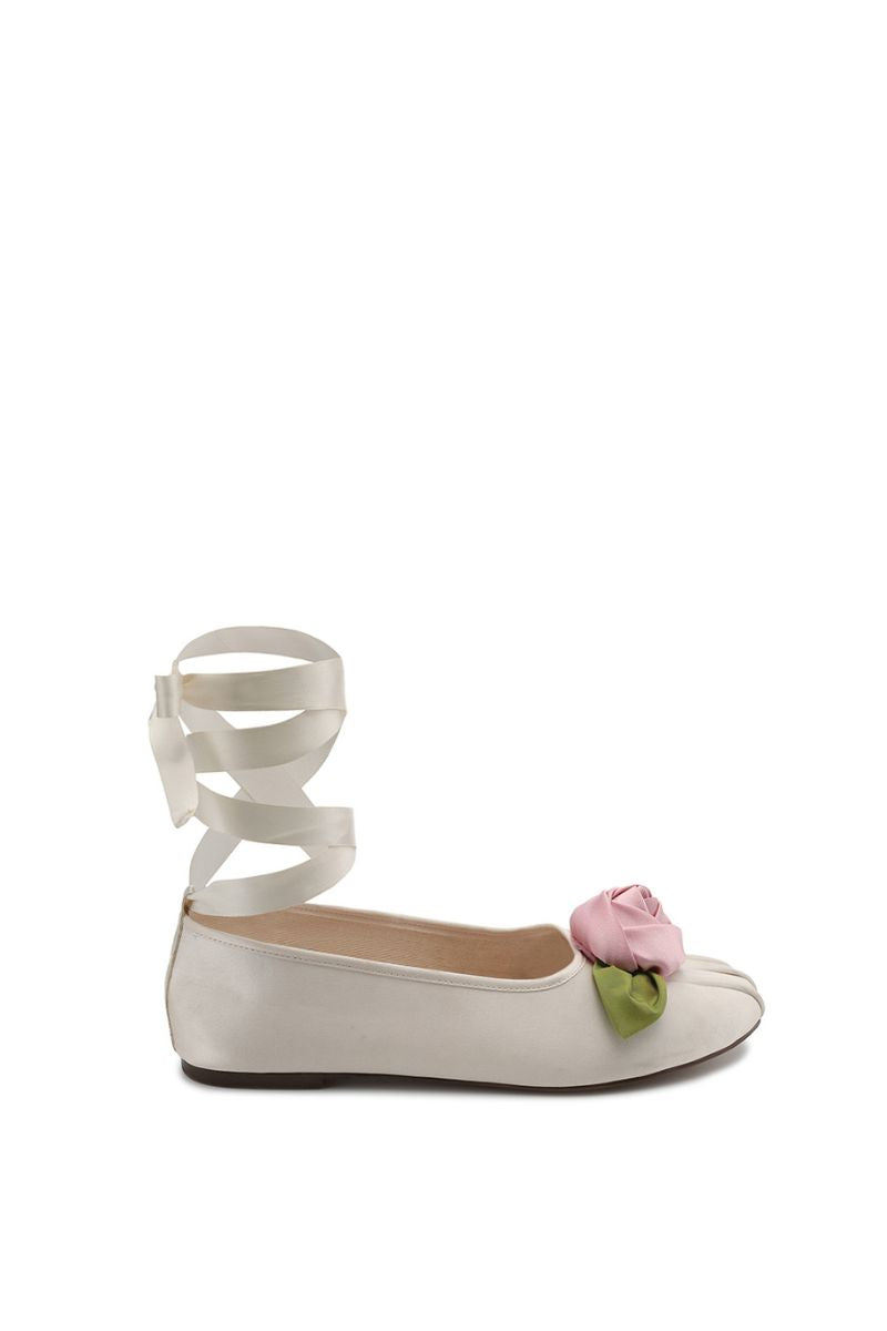 SATIN ROSE FLATS IN IVORY - CULT MIA