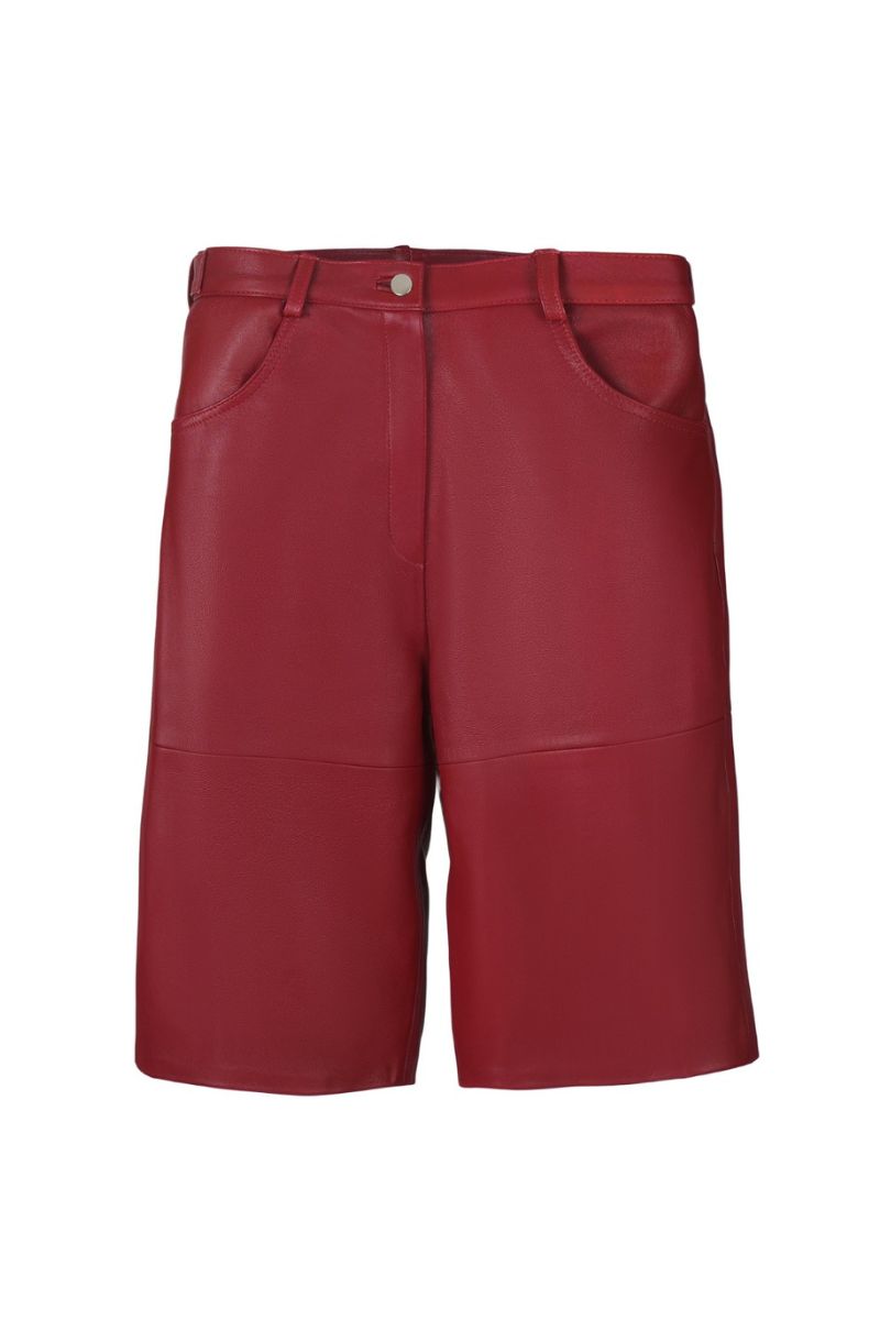 CALLIE LEATHER BERMUDA SHORTS IN RED