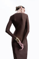LEDIEL Martinica dress in Mocca, elegant gown with a flowing design, perfect for formal occasions.
