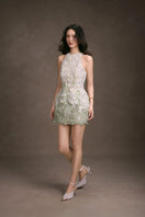 Keira Tong Gardenia lace mini dress with floral details, short sleeves, and elegant fit, perfect for summer occasions.