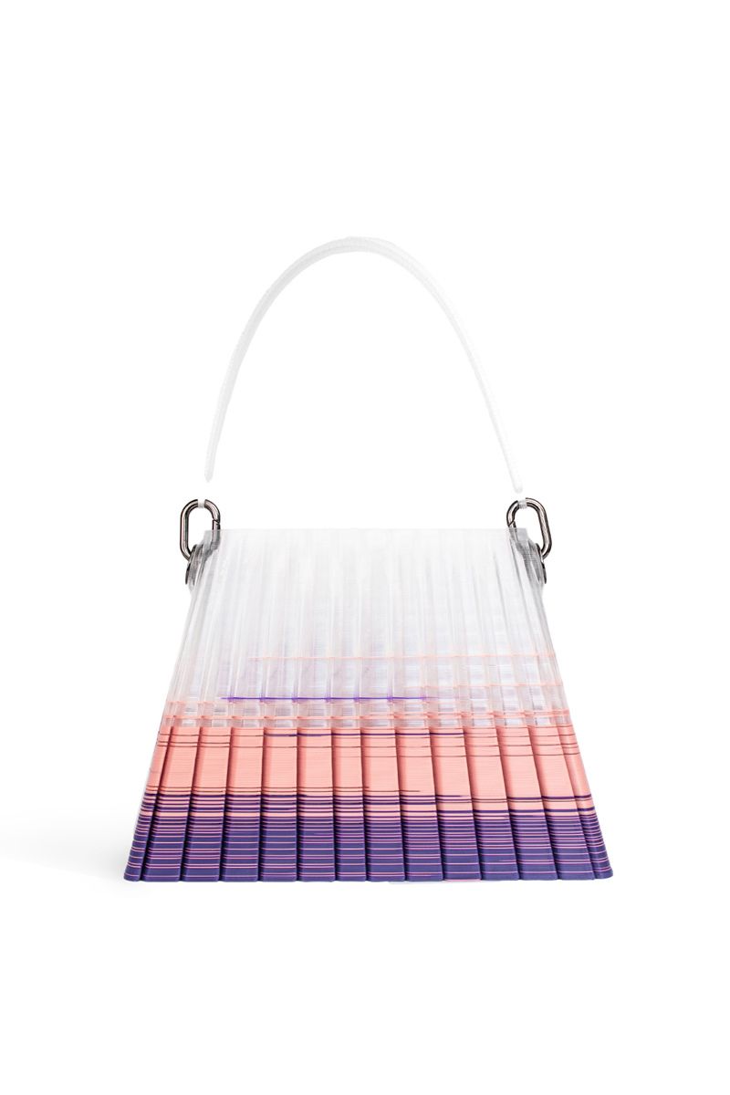 Touchless CULT MIA X purple and pink ombre pleated hand-held top handle bag with touchless design details.