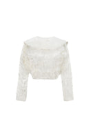 White Onalaja feather jacket with quilted design and puffy texture, displayed on a hanger.
