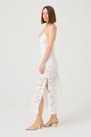 Bocan Couture Elia long rayon nightgown with off-white lace detailing, flowing fabric and elegant design for sleepwear.