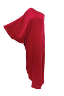 NiLuu rouge one-shoulder maxi dress shown on a model, flowing fabric, elegant design, perfect for formal or summer occasions.